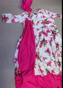 White And Pink Floral Gown, Ethnic Wear