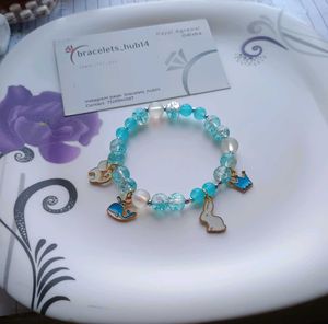 Cute Blue Beaded Bracelet with Charms