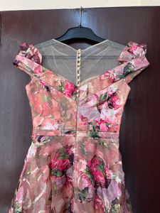 Pink Floral Print Evening Gown