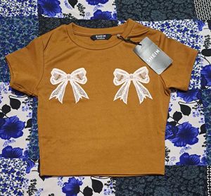 Shein Brown Bow Detail Crop Top