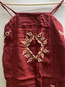Premium Embroidery Burgundy Crinkle Romper