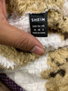 SHEIN Bear Print Plush Fleece Crop Sweatshirt