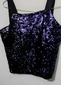 Stylish Sequins Dark Blue V Neck Top For Women