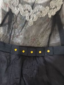 Sheer Embellished Black Tunic Top
