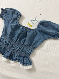Stylish Denim Bardot Top
