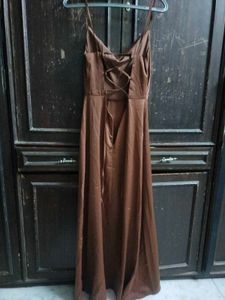 brown satin cowl neck maxi dress 🔥