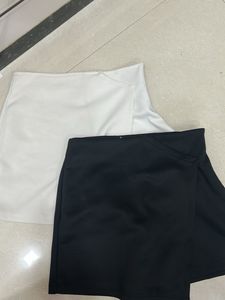 Asymmetric  Mini Skirt Set , pair of 2 ,black&amp;w