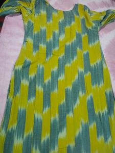 Yellow &amp; Grey Ikat Print Kurta