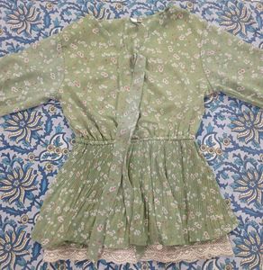 Chic Floral Print Pleated Tunic
