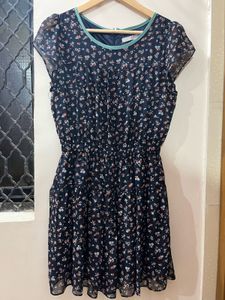 Navy Floral Chiffon Tiered Dress