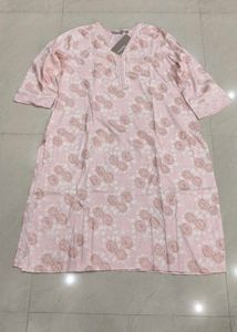 Pink Floral Print Silk fabric Kurta only (No pant)