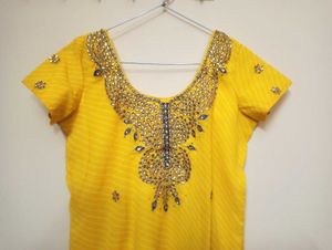 bright yellow embellished kurta set with dupatta