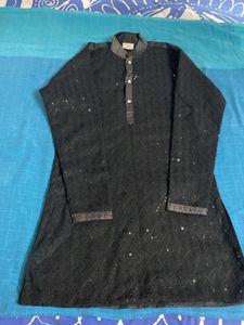 Elegantzed Black raw silk Sequined Kurta with whi