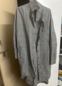Oversized Grey Plaid Longline Shirt