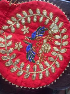 Red Embroidered Clutch Bag