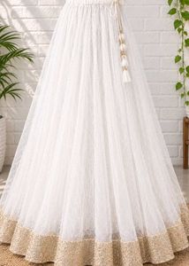 Elegant White Tulle Skirt with Golden Border