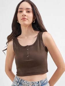 Ribbed Cropped Button-Up Tank Top