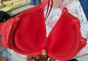 Red Bra with Lace Detail