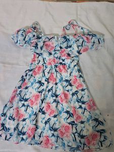 Floral Print Cold Shoulder Dress for Girls