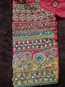 Red &amp; Gold Embellished Sari Blouse