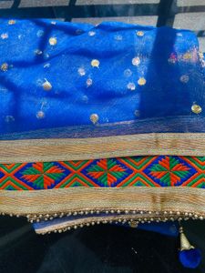 Vibrant Blue Embroidered Net Dupatta