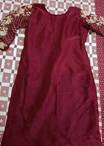 Maroon Embroidered Kurta Set