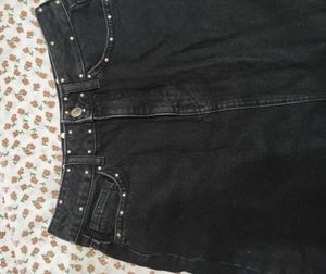 Black Denim Studded Mini Skirt