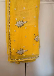 Yellow Beads Work Saree