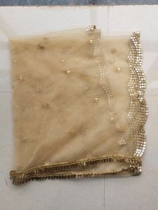 Mirror Work Golden Net Dupatta