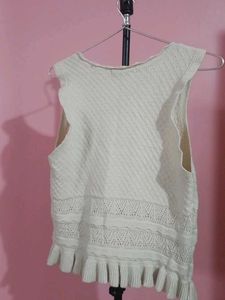 Cream Crochet Ruffle Tank Top