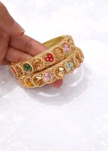 Beaded &amp; Stone Embellished Bangles - Set of 2