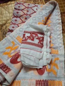 beautiful soft cotton jmdani saree with blouse pie
