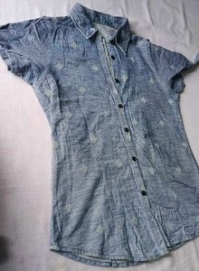 Blue Denim Style Short Sleeve Shirt