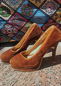 Vintage Brown Suede Platform Heels
