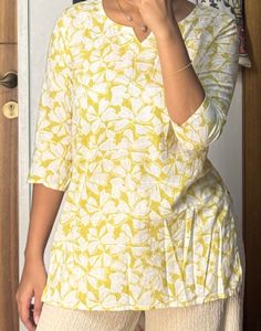 Stylish Yellow Floral Tunic kurti