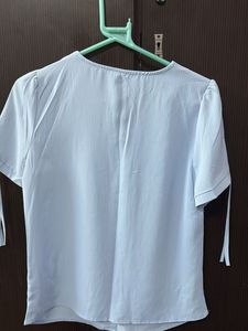 Cute Light Blue Tie-Sleeve Blouse