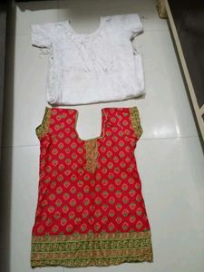 Red & White Kurta Set