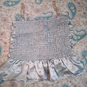 Satin Ruched Chain Strap Top