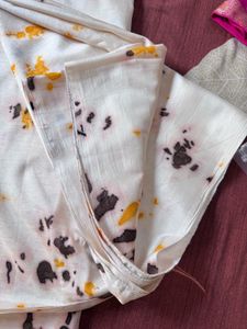 Shibori White Saree with Abstract Print