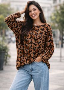Patterned brown Long Sleeve sweatshirt