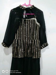 Sparkling Black Sequined shrara suit set for girls