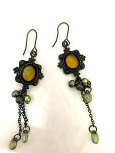 Green  And Topaz Coloured Oxidised Earings