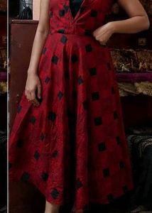 Stylish Red &amp; Black Diamond Print Dress