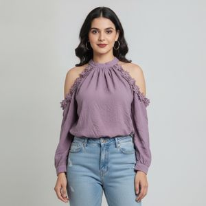 Purple Cold 34,36👗 Shoulder Lace Trim Top