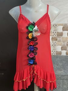 Vibrant Red Lace Trim Nightgown