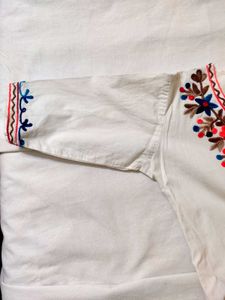 Embroidered White Cotton Kurta for girls age 6
