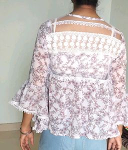 Korean Floral 2-Piece Lace Top | Bell Sleeves - S