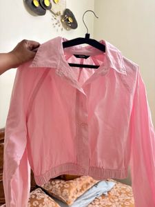 Pink Cropped Button-Up Shirt