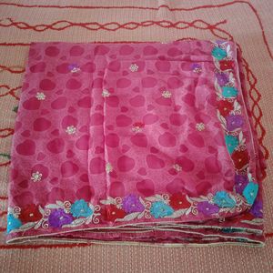 Beautiful Pink Heart Print Saree