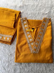 Elegant Mustard Kurta Set with Embellishments